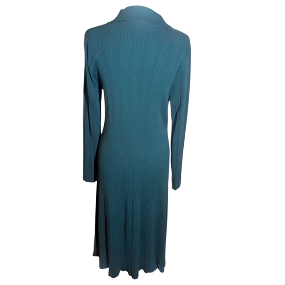 Lands' End Ribbed Evergreen  Knit Midi Sheath Dress V Neck Notched Collar Sz L - Picture 3 of 9